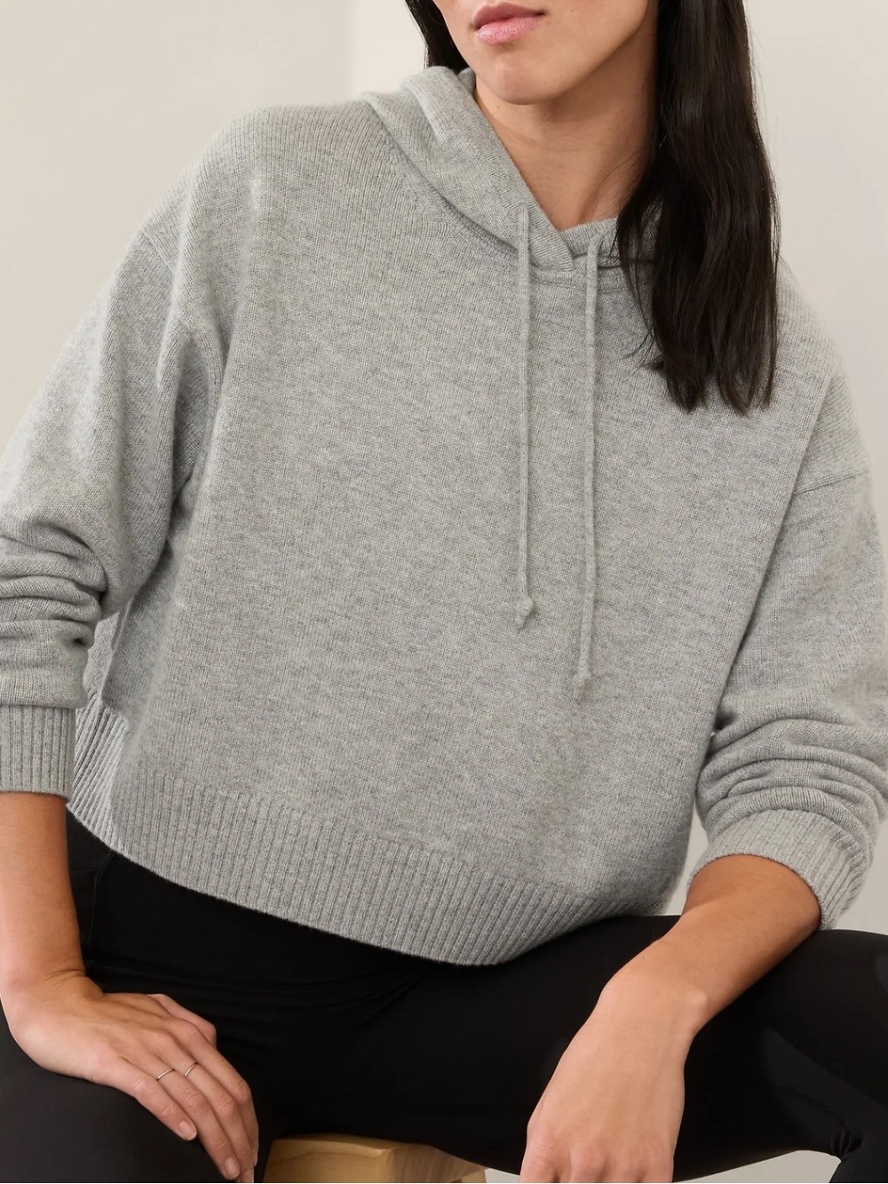 Athleta Alpine Cashmere Blend Cropped Hooded Sweater Small Gray - Picture 3 of 16